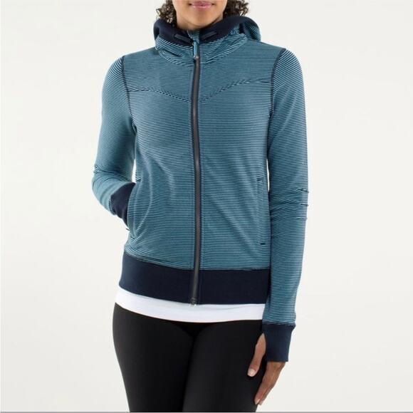 Lululemon Bliss Break Scuba Hoodie Wagon Stripe Inkwell Blue Moon / Inkwell Sz 8 - Picture 1 of 14
